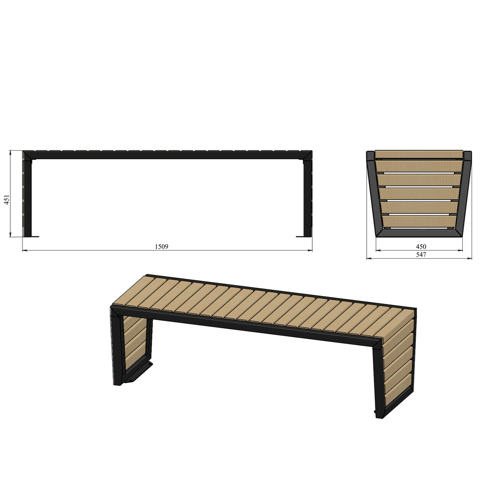 Скамья парковая PO-1509, 1509*547*451 мм., без спинки