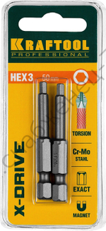 KRAFTOOL X-Drive HEX 3, 50 мм, 2 шт, Торсионные биты (26127-3-50-2)