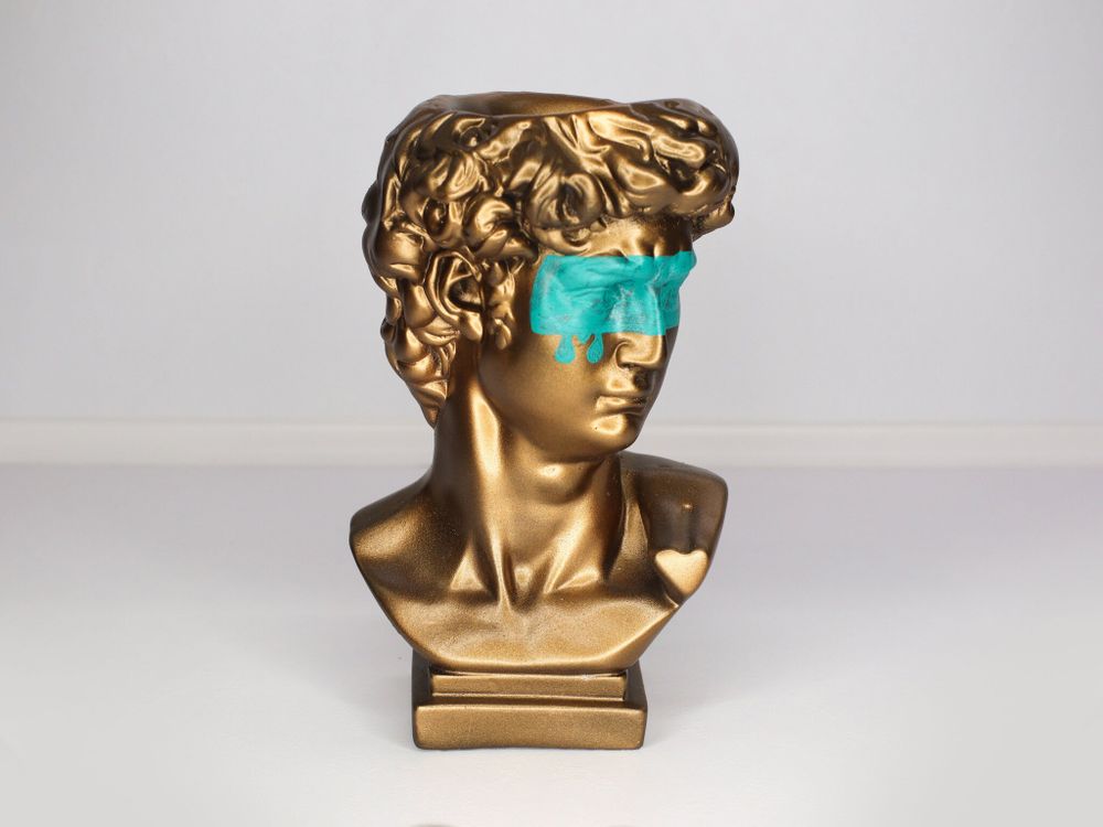 Кашпо - органайзер "Бюст Давида с маской" большой, бронза, бирюзовый, 28с