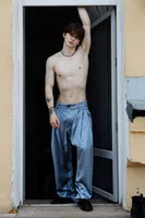 Атласные брюки металлик