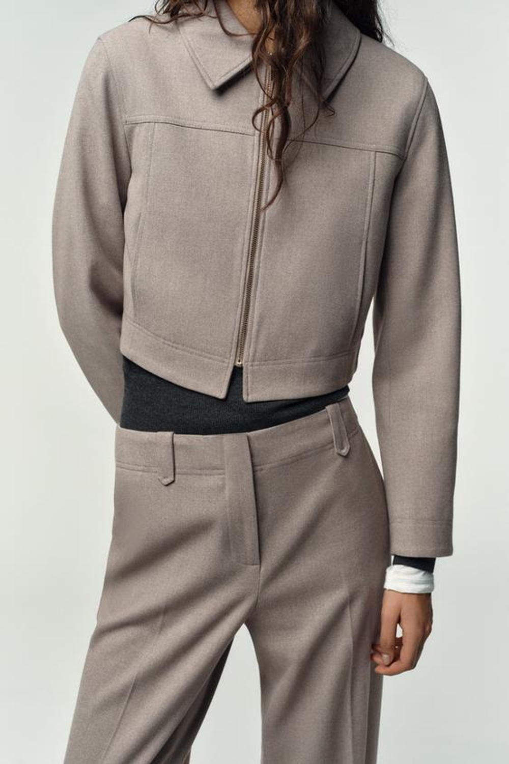 ZARA БРЮКИ ПРЯМОГО КРОЯ СО СРЕДНЕЙ ПОСАДКОЙ, ПЕСОЧНЫЙ МЕЛАНЖ