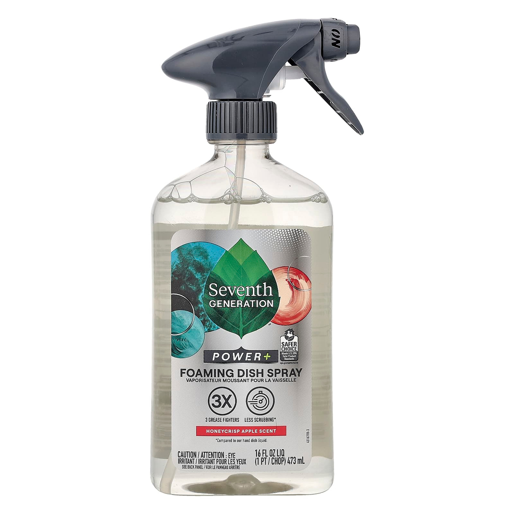 Seventh Generation, Power + Foaming Dish, спрей для мытья посуды, хрустящее яблоко, 473 мл (16 жидк. унц.)