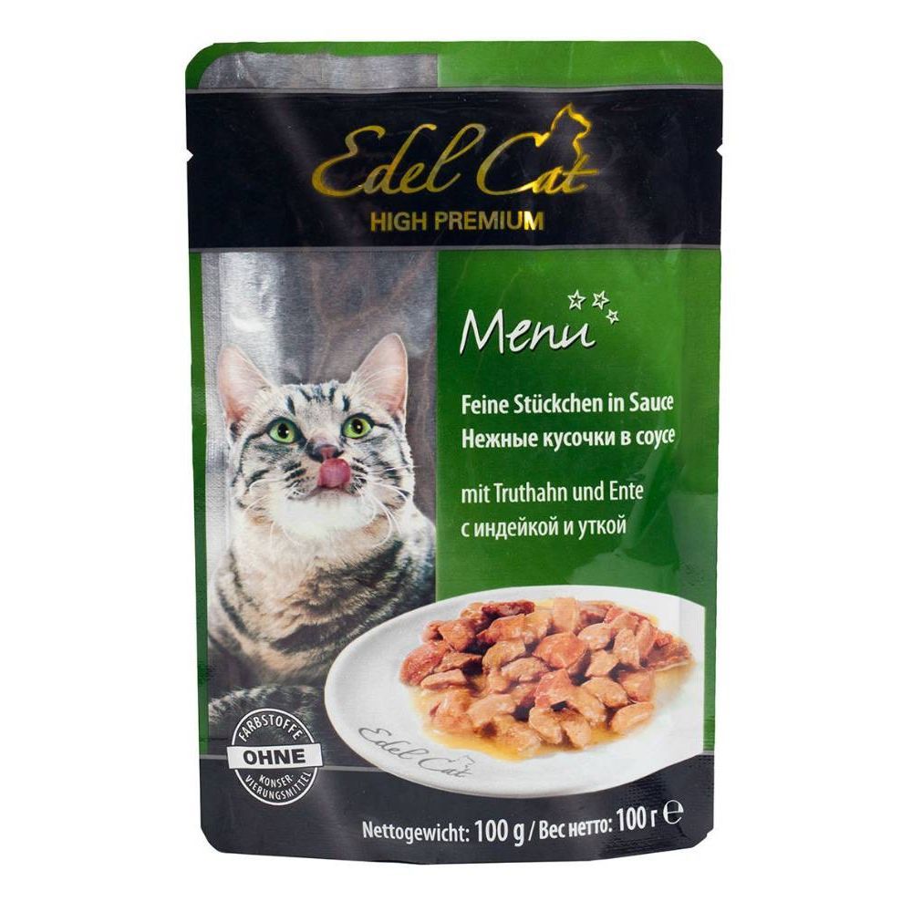 Эдель Кэт пауч 100г нежные кусочки в соусе с индейкой и уткой Эдель Кэт пауч 100г нежные кусочки в соусе с индейкой и уткой