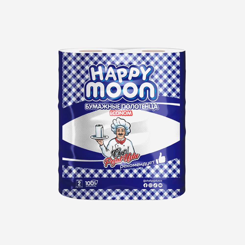 ПОЛОТЕНЦА БУМАЖНЫЕ HAPPY MOON ECONOM ИЗ ЦЕЛЛЮЛОЗЫ 2РУЛ