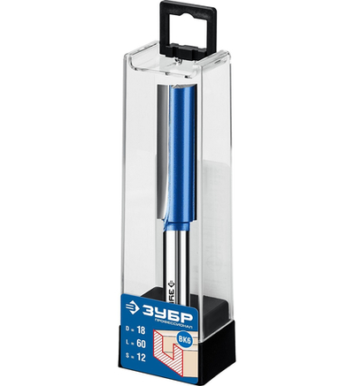 ЗУБР 18 x 60 мм, хвостовик 12 мм, фреза пазовая прямая с нижними подрезателями, Профессионал (28755-18-60)