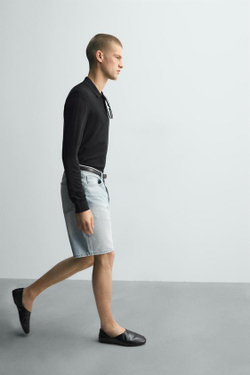 ZARA ДЖИНСОВЫЕ БЕРМУДЫ STRAIGHT FIT, ГОЛУБОЙ