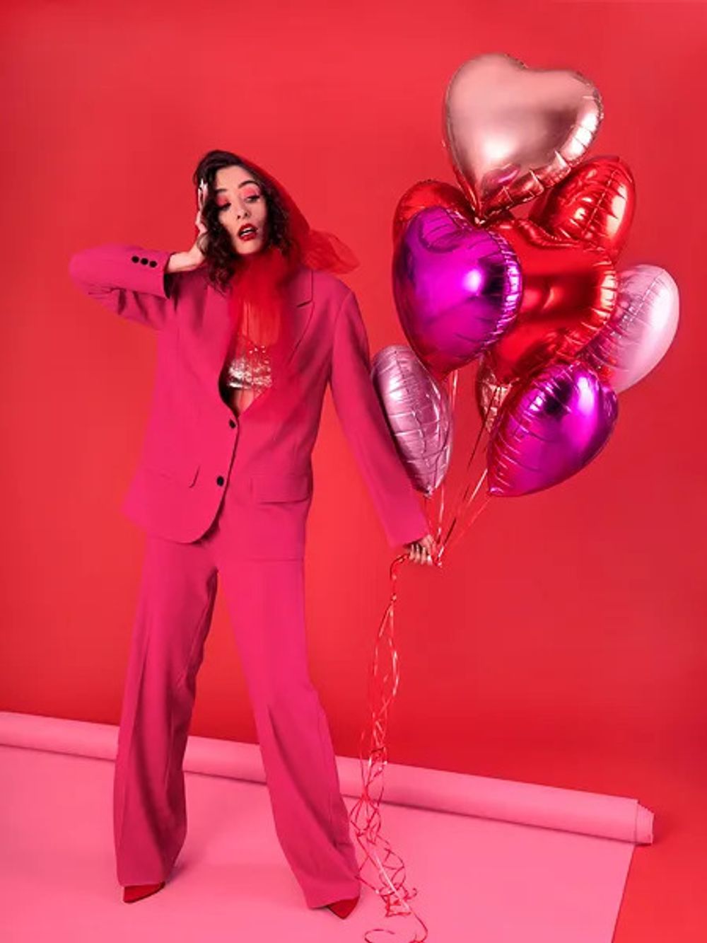 Шар (18"/46 см) Сердце, Розовый, Сатин 5 шт.