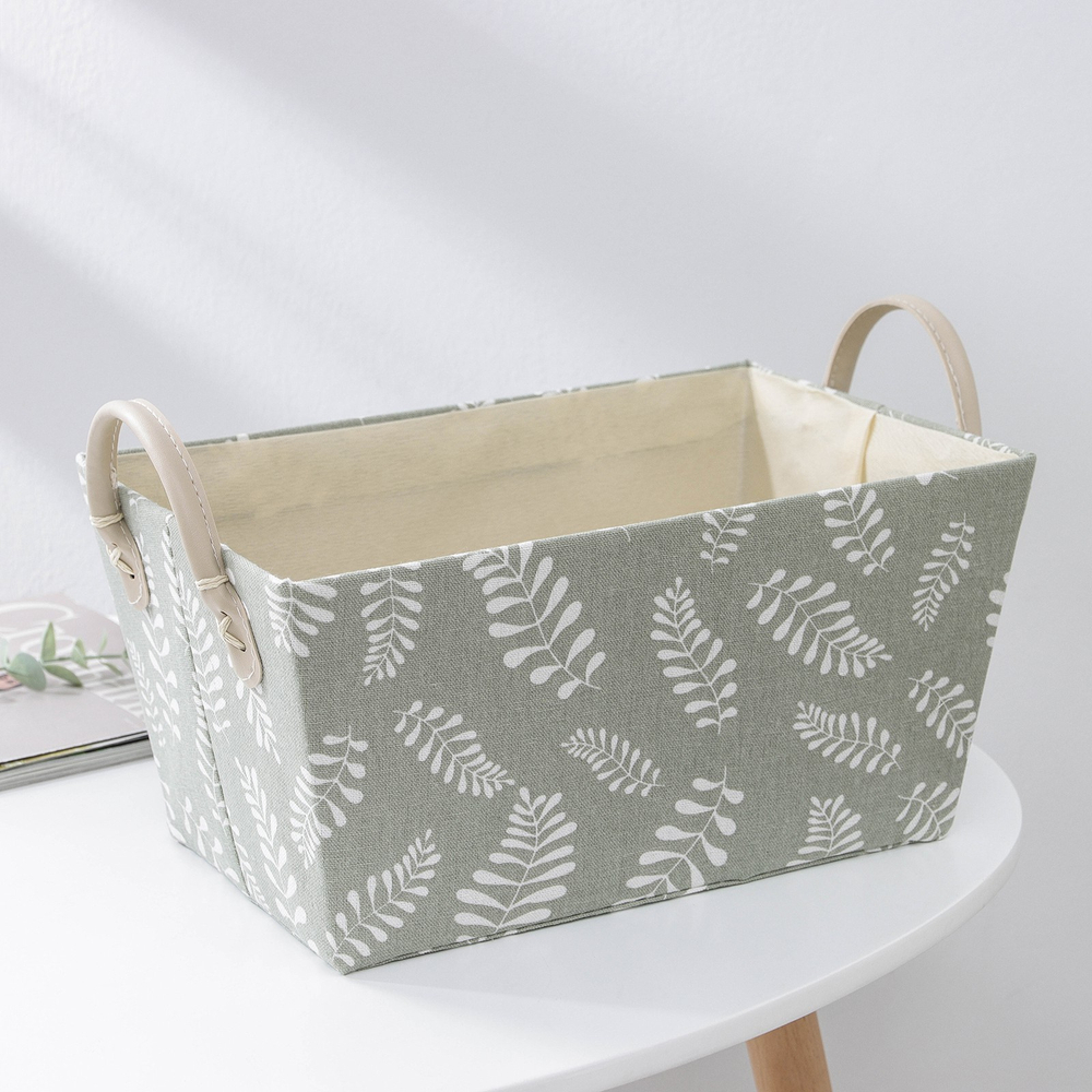 Корзина для хранения с ручками Доляна «Листья», 31,5×21×21 см, цвет серо-зелёная