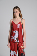 Шелковая пижама тройка с лошадьми - S размер