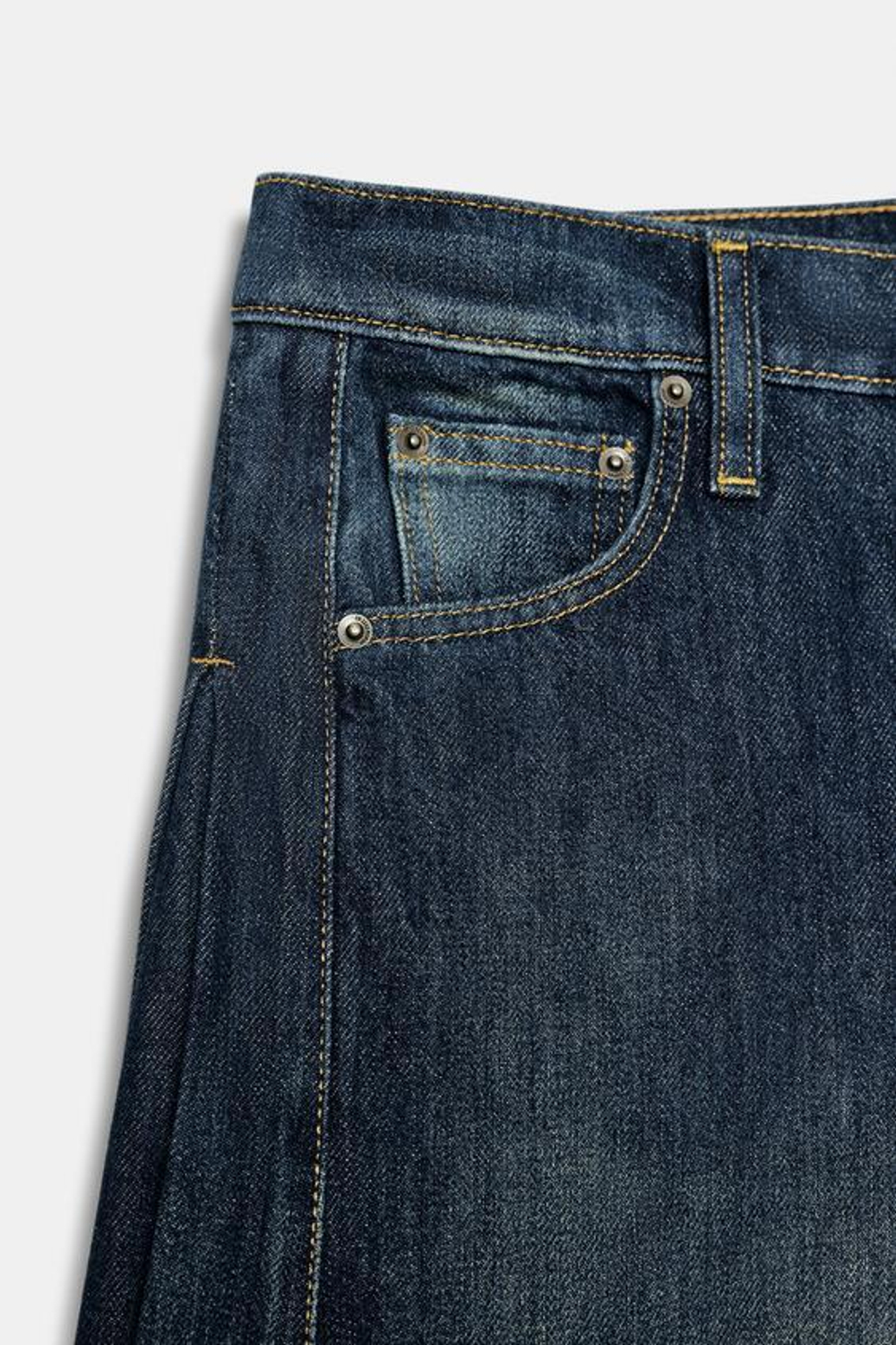 ZARA ДЖИНСЫ ZW COLLECTION WIDE LEG СО СРЕДНЕЙ ПОСАДКОЙ И БОКОВЫМИ СКЛАДКАМИ, СИНИЙ