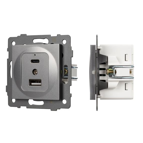 Механизм USB розетки SCT-MUAC-PL-GR-V (5V, 3A, QC4) Arlight 049840