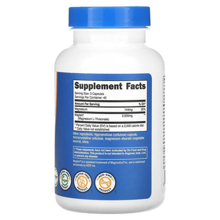 Nutricost, Magtein, 666 мг, 120 капсул