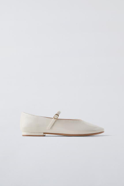 ZARA ЛАКИРОВАННЫЕ БАЛЕТКИ, ЭКРЮ