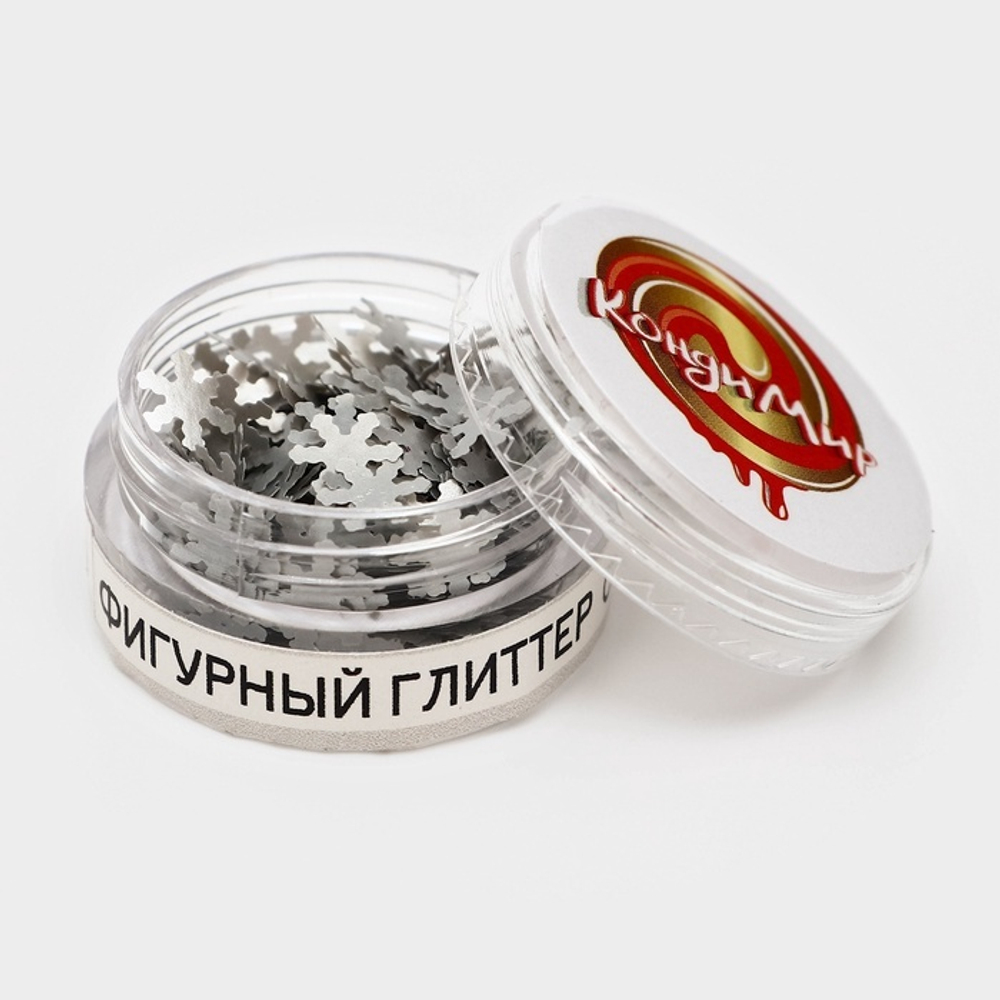 Глиттер пищевой фигурный снежинки серебрянные