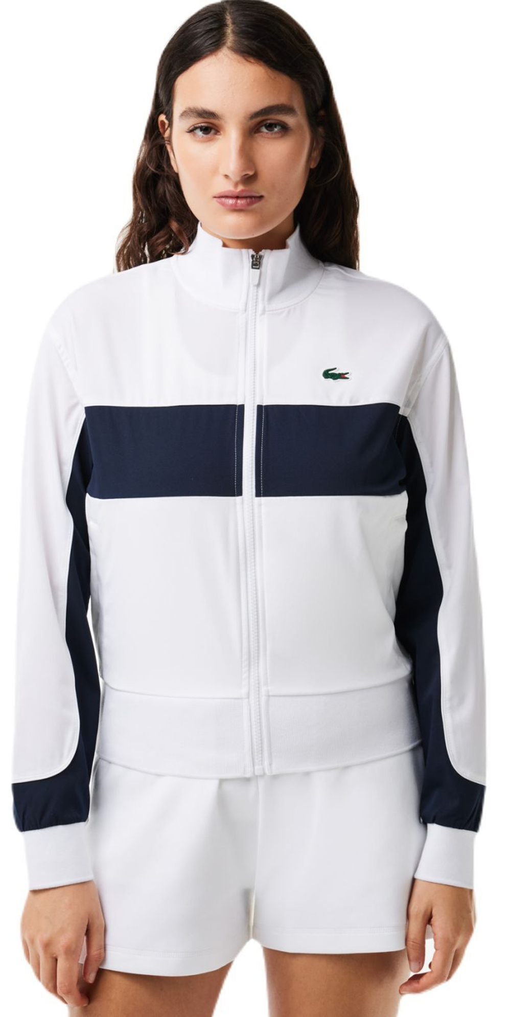 Женская Кофта теннисная Lacoste Ultra-Dry Colourblock Stretch Tennis Jacket - белый/темно-синий