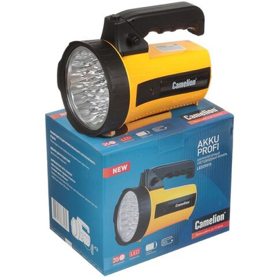 Фонарь ручной, встр акк, прожект, Camelion, 29 315, зар от сет220В, пластик, жел, 10469
