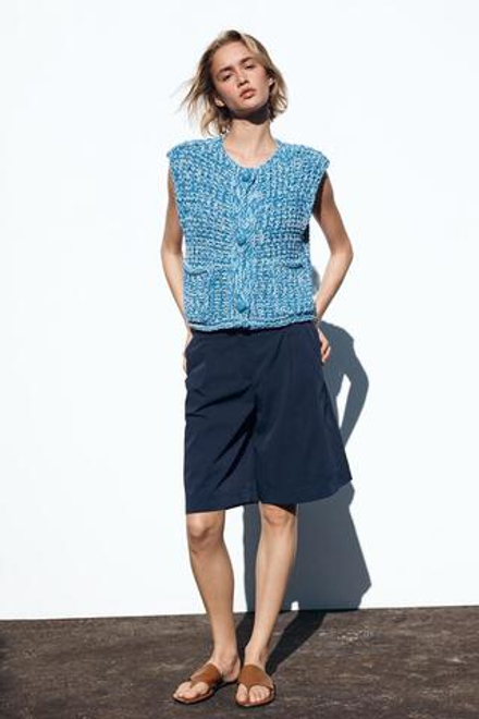 ZARA ЖИЛЕТ КРУПНОЙ ВЯЗКИ, СИНИЙ