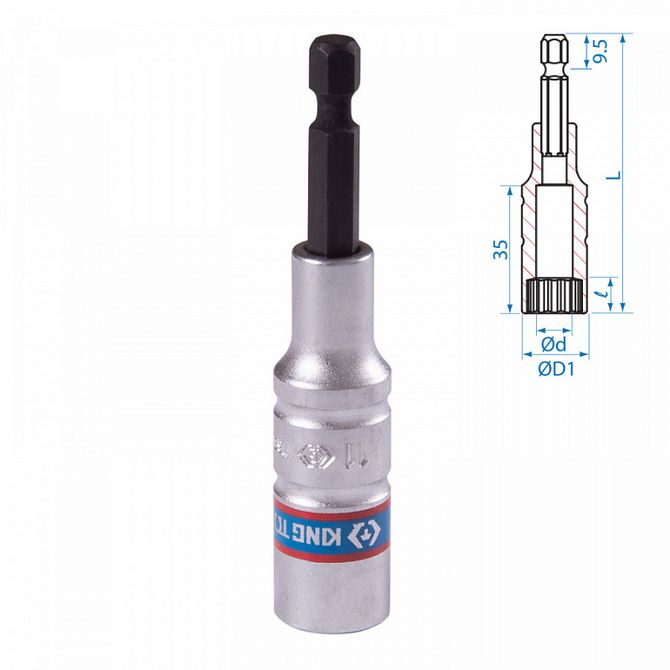KING TONY (76B811M) Головка для шуруповерта двенадцатигранная 1/4", 11 мм, L = 80 мм