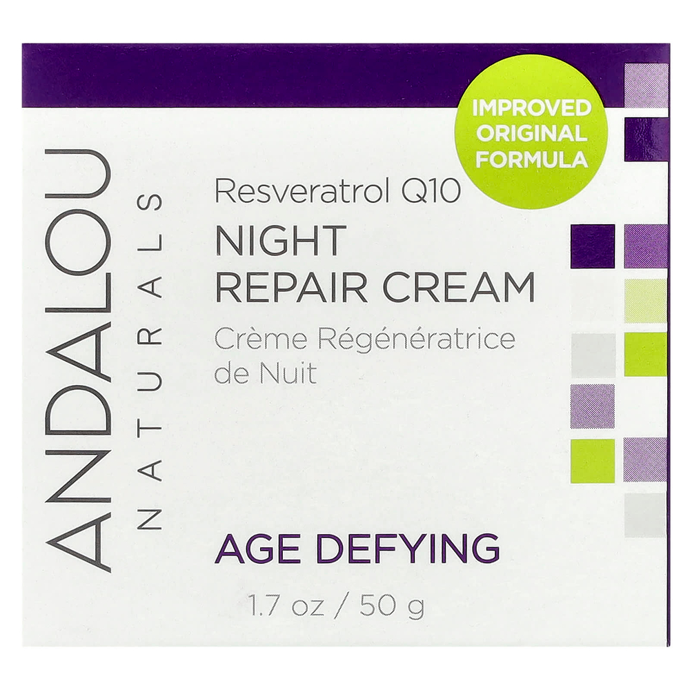 Andalou Naturals, ночной восстанавливающий крем, ресвератрол и коэнзим Q10, 50 г (1,7 унции)