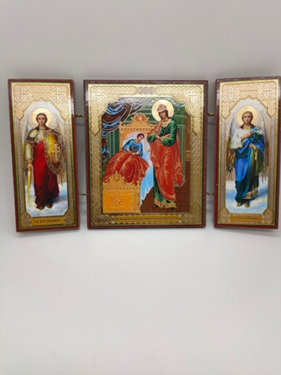 Складень тройной  Пресвятая Богородица " Целительница " Св. Михаил и Гавриил 21х12
