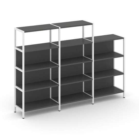 Shelf System Трехсекционный стеллаж четырех/трехярусный SN.STM-432 Антрацит/Металл Белый 2370*400*87