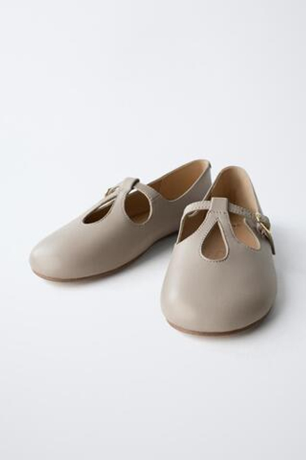 ZARA КОЖАНЫЕ БАЛЕТКИ, СЕРО-КОРИЧНЕВЫЙ