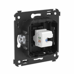 Компьютерная розетка RJ-45 без шторки в стену, кат.6А одинарная, "Avanti", "Черный матовый"