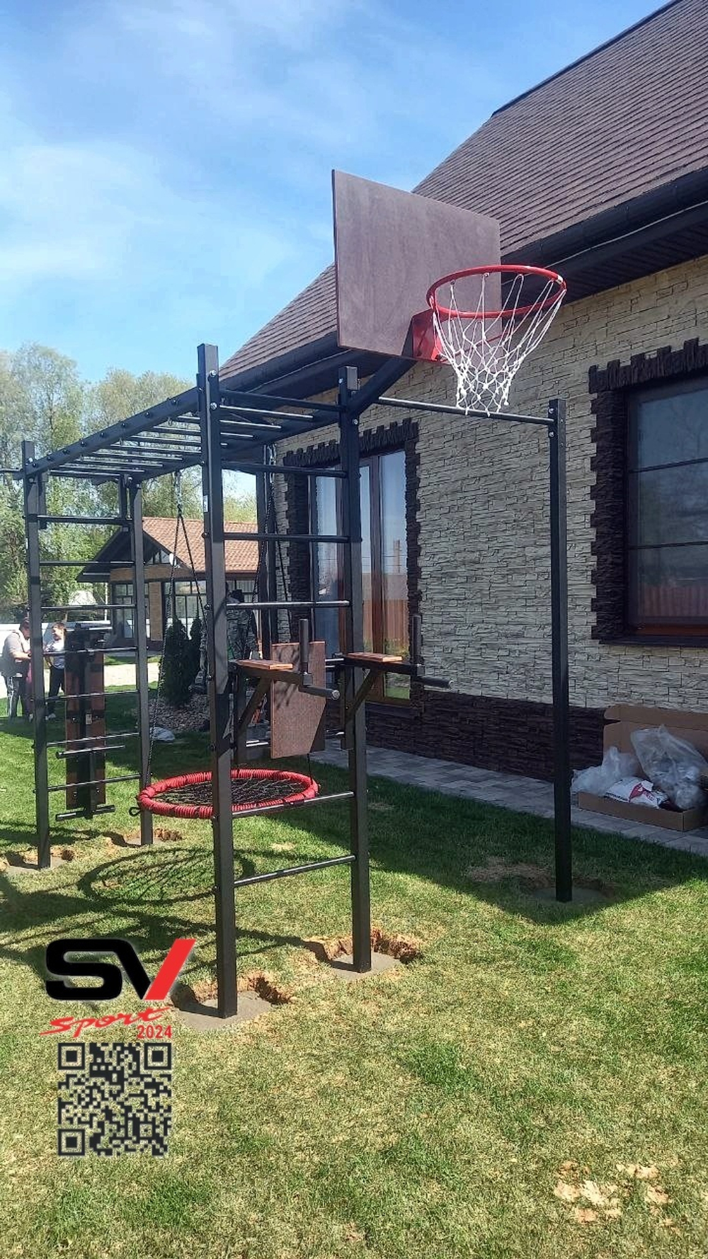 Монтаж уличной шведской стенки Sv Sport Рукоход (5 вертикальных столбов)