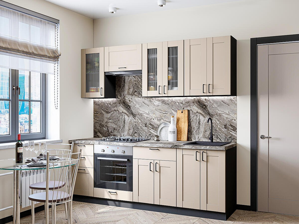 Прямая модульная кухня Лофт-01 Cream Silk - Graphite 2140*2200*600