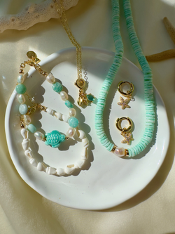 Браслет Черепашка из жемчуга и амазонита