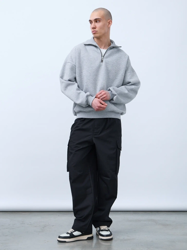 Свитшот с воротником на молнии с начесом (серый меланж)