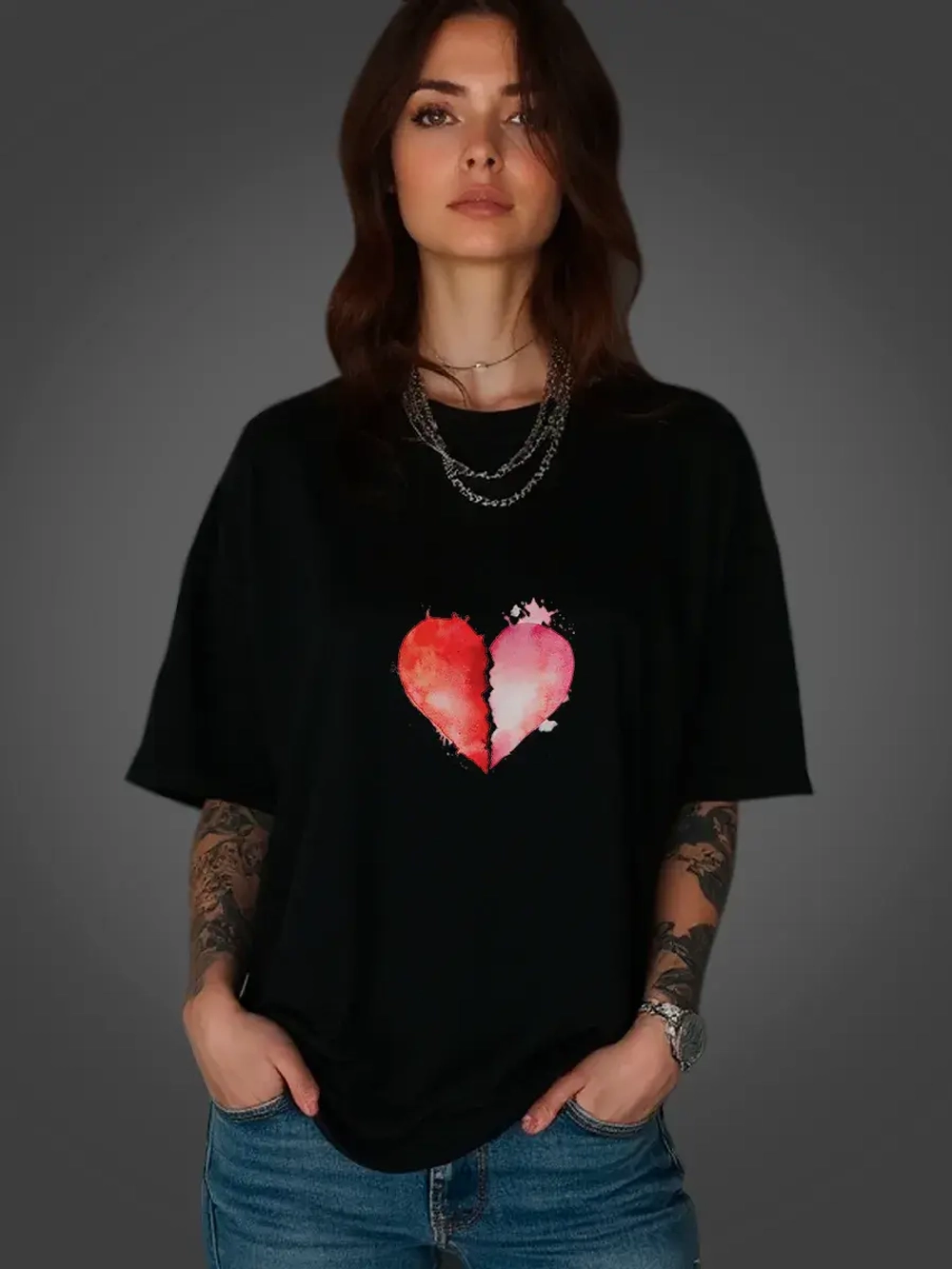 Футболка больших размеров с принтом сердечко