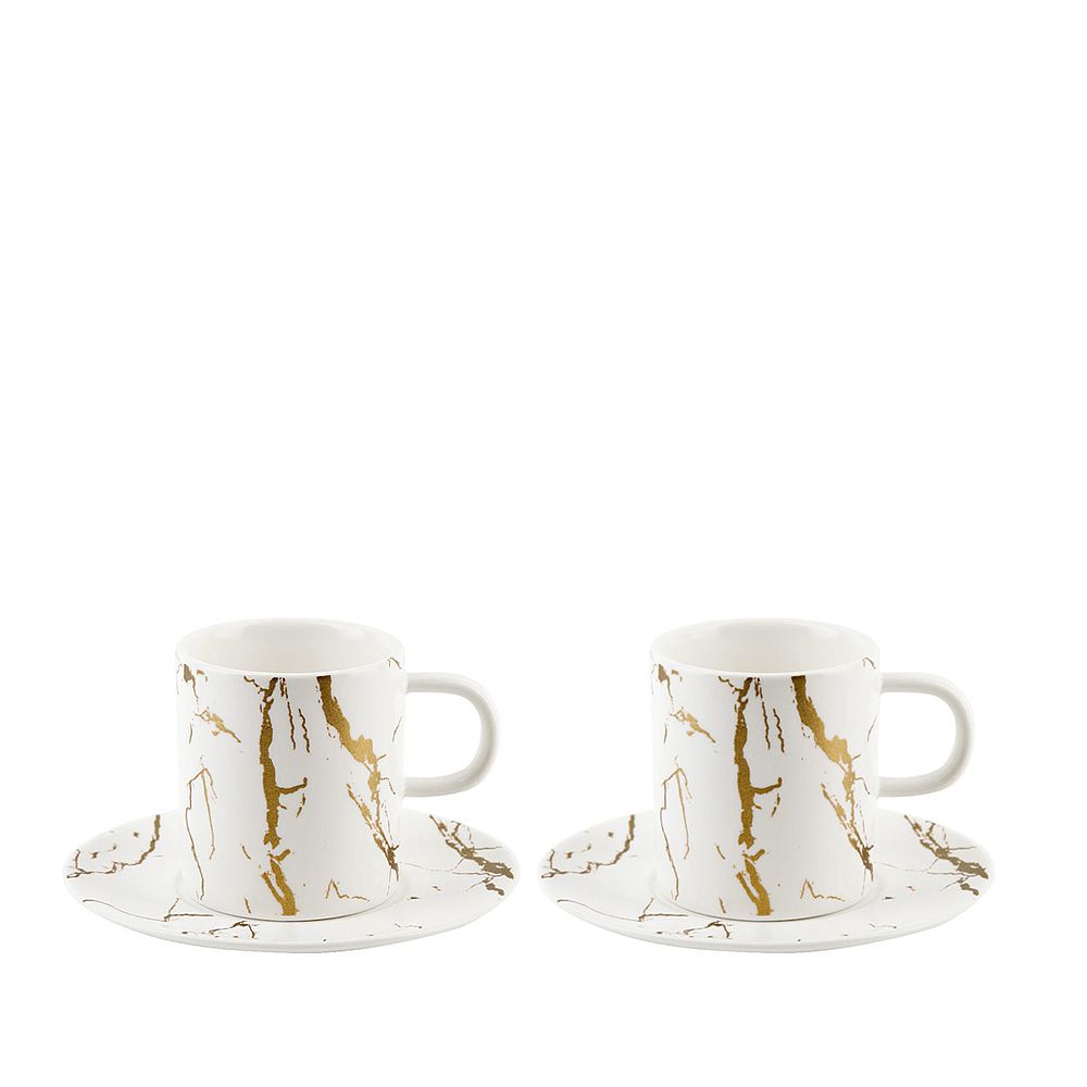 Набор: 2 чашки v=100 мл и 2 блюдца "Белый мрамор" (подарочная упаковка)