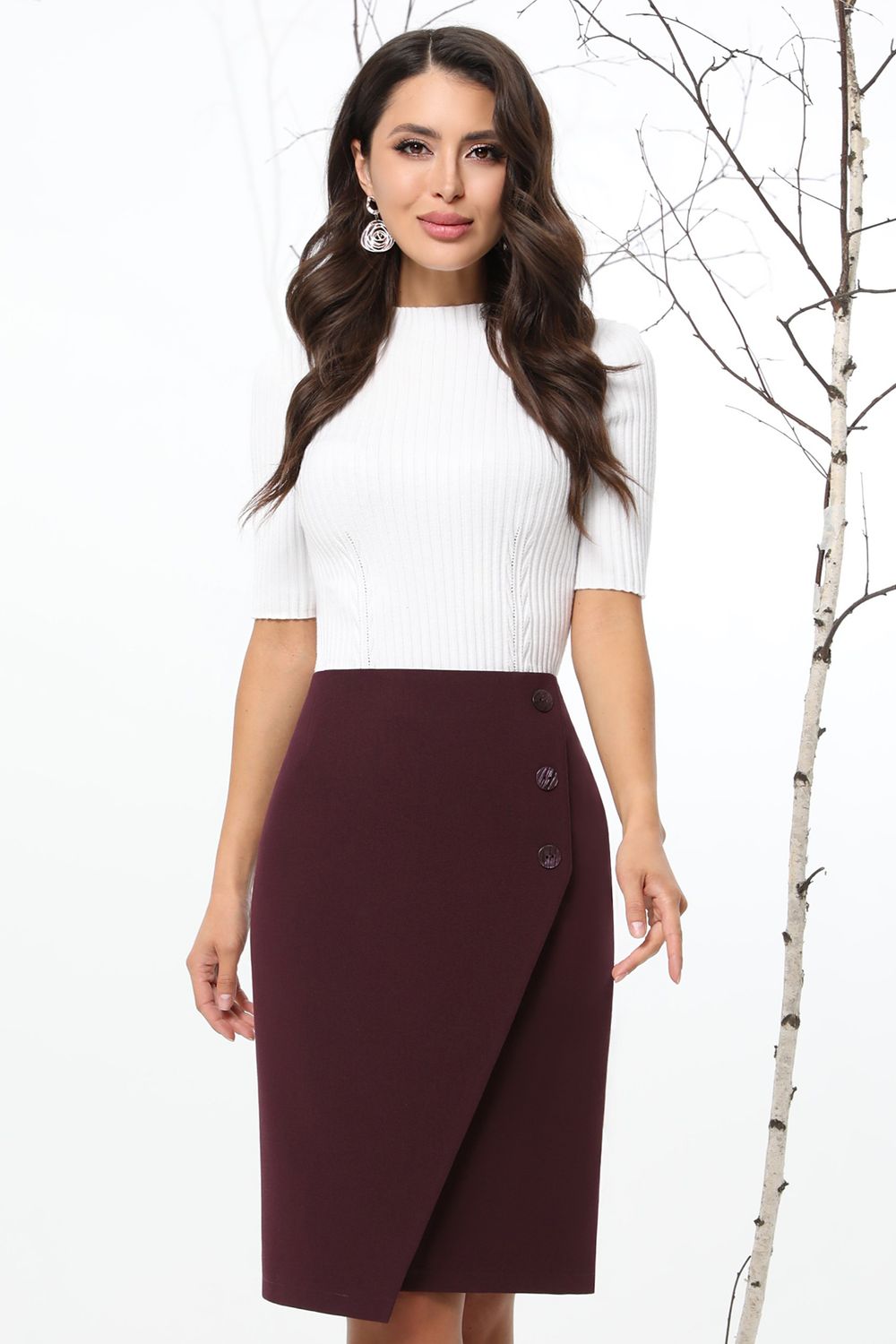 Юбка бордовая с имитацией запаха и пуговицами DStrend (Акция)