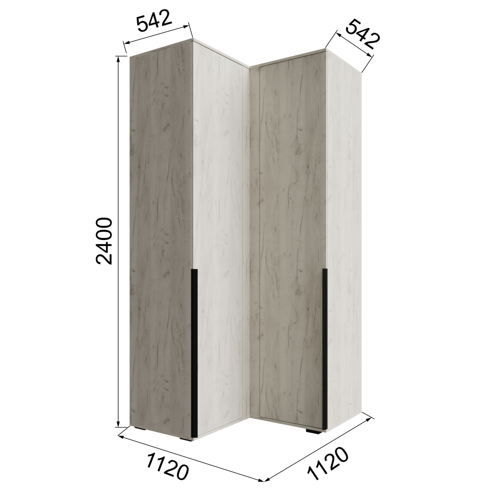 Шкаф для одежды Лилль угловой с полками и штангой дуб крафт белый/дуб крафт табачный