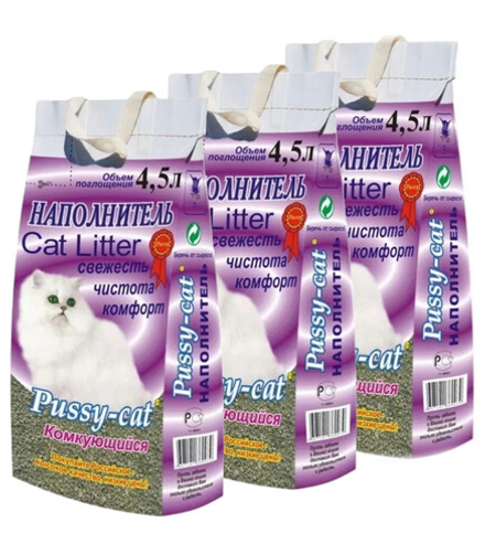 Наполнитель Pussy-cat комкующийся, 4,5 л - 3шт