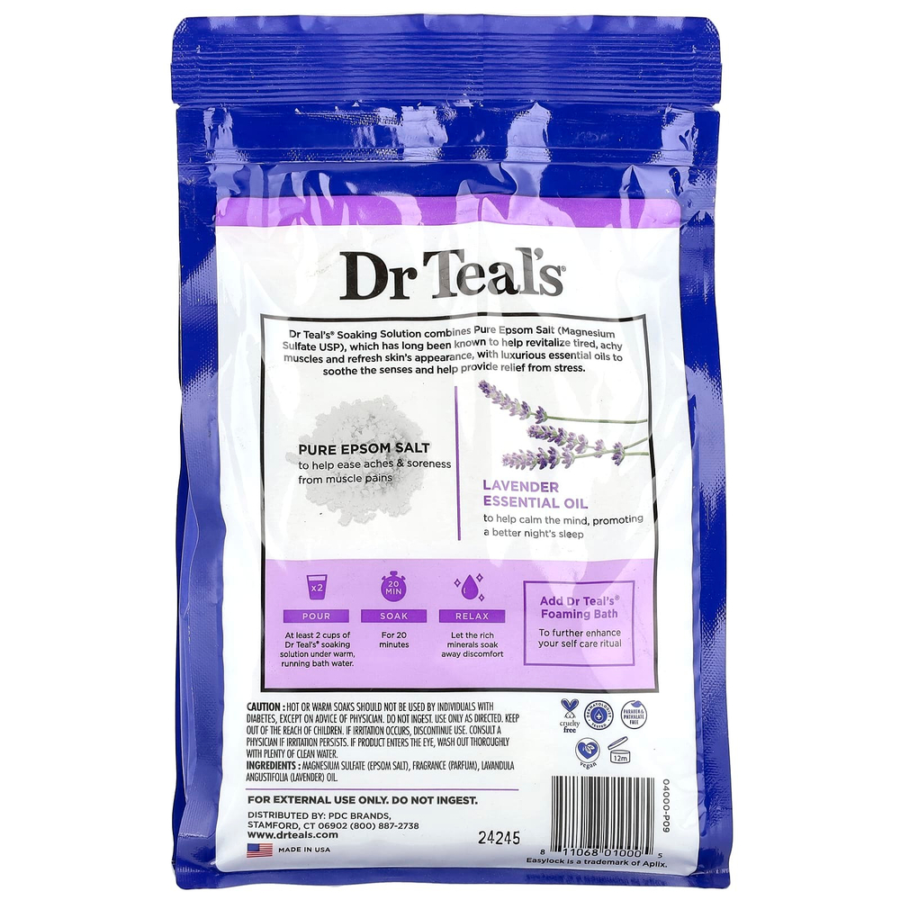 Dr. Teal's, раствор для замачивания с чистой английской солью, лаванда, 1,36 кг (3 фунта)