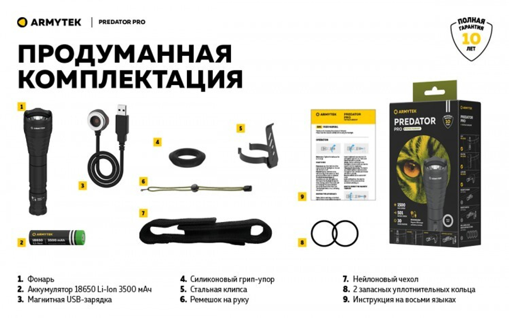 Фонарь Armytek Predator Pro Magnet USB (теплый свет)