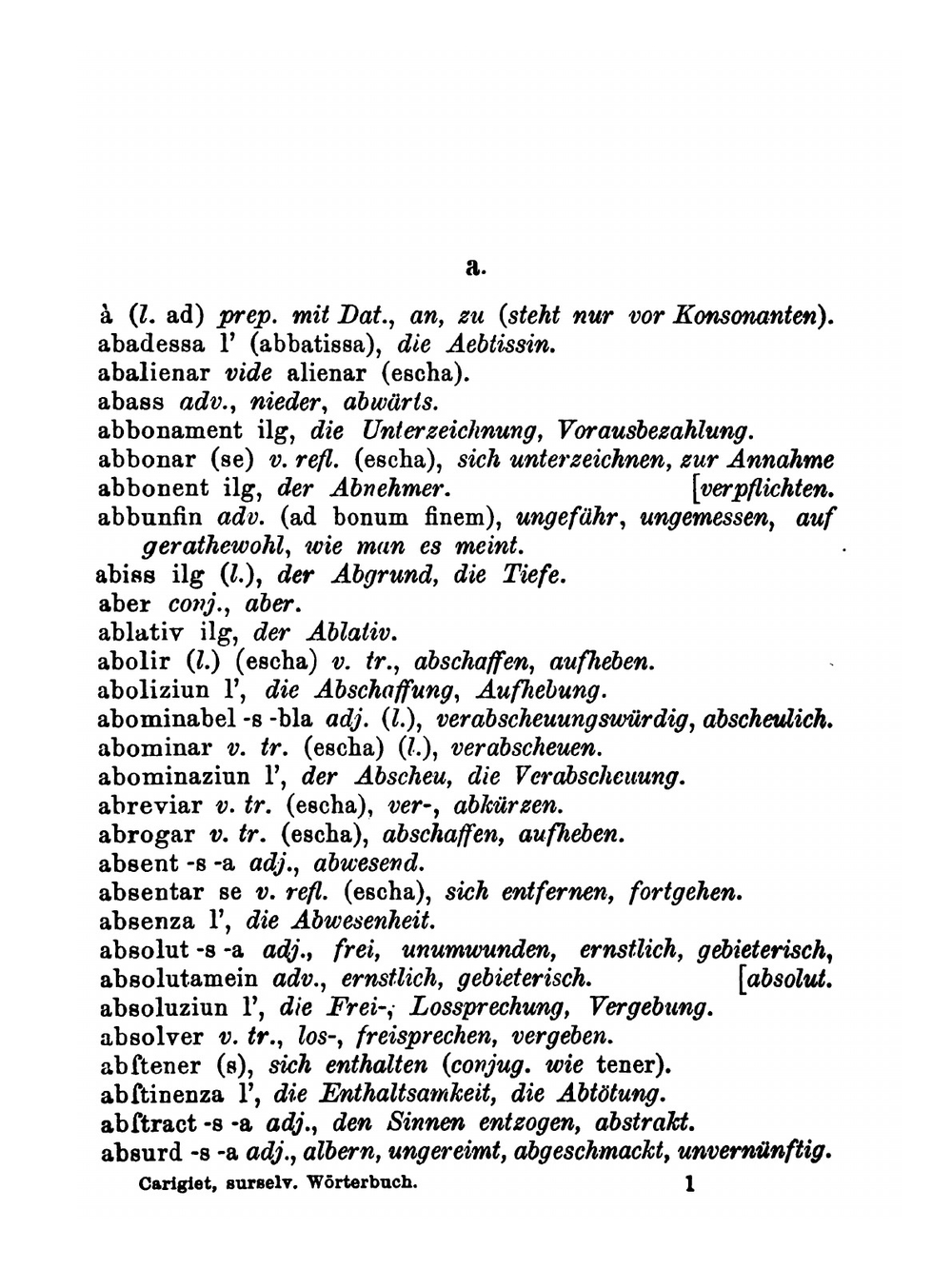 Ræteromanisches Wörterbuch, Surselvisch-Deutsch | P.B. Carigiet