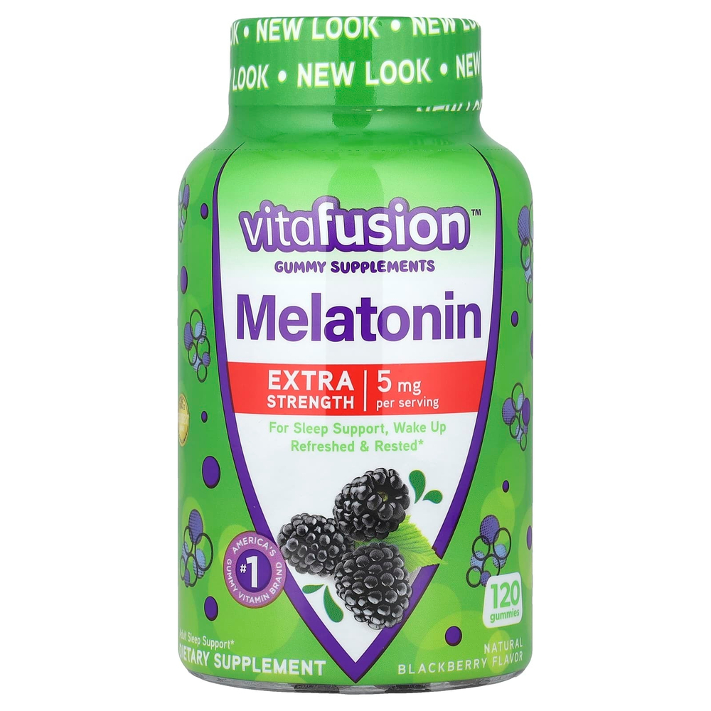 VitaFusion, Жевательные мармеладки с мелатонином, усиленная сила действия, ежевика, 120 жевательных таблеток (2,5 мг в 1 жевательной мармеладке)