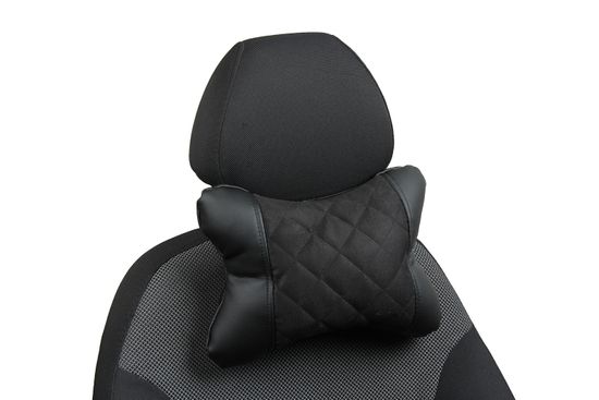 Автомобильная подушка "Косточка" под шею из алькантары "Ромб"
