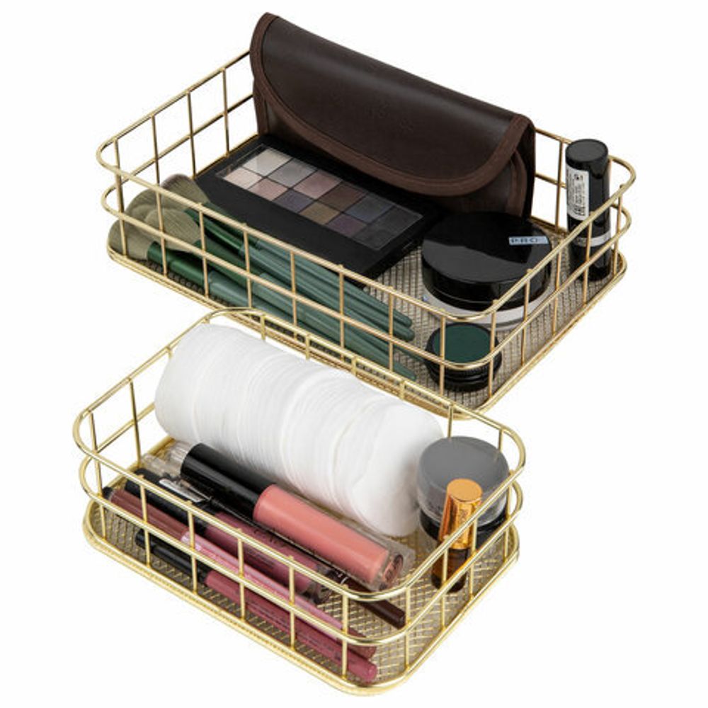 Органайзер для косметики корзинка 2 штуки из металла MONTE VITA, 24х16х6,3 см + 17х12х6 см, золото, 272483