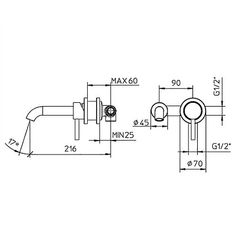 Bossini Oki смеситель для раковины, настенный на 2 отверстия, однорычажный, скрытая часть в комплекте, цвет хром