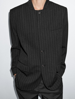 Massimo Dutti Блейзер из 100% шерсти в полоску с воротником, темно-серый