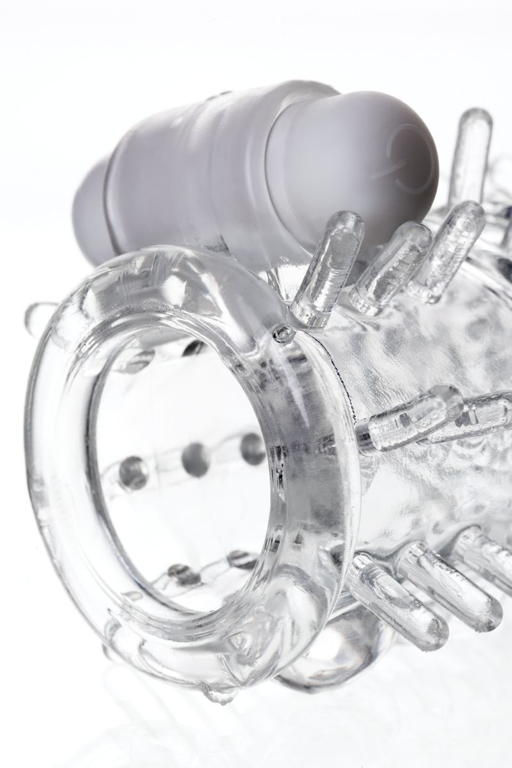 Насадка на пенис TOYFA A-Toys с вибропулей и шипами - 13,4 см. (Цвет: прозрачный)