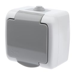 Розетка Intro Atlantic 5-202-03 с заземлением со шторками 2P+E Schuko 16А-250В IP54 ОУ серый | Intro