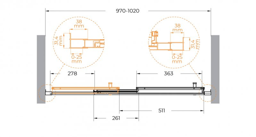 Душевая дверь CEZARES MOLVENO-BF-3-100-C-GM-IV, 100х195, профиль оружейная сталь, прозрачное стекло
