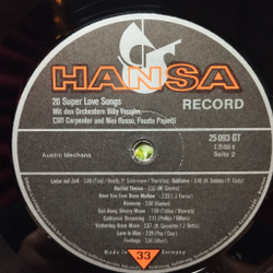 Винтажная виниловая пластинка LP Сборник 20 Super Love Songs (Germany 1974)