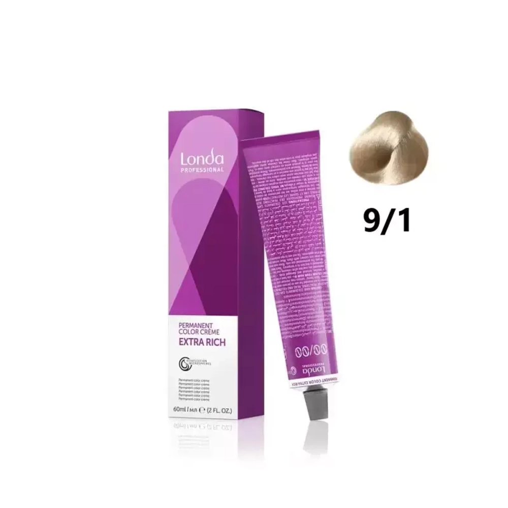 Londa Color стойкая крем-краска, 9/1 очень светлый блонд пепельный, 60мл
