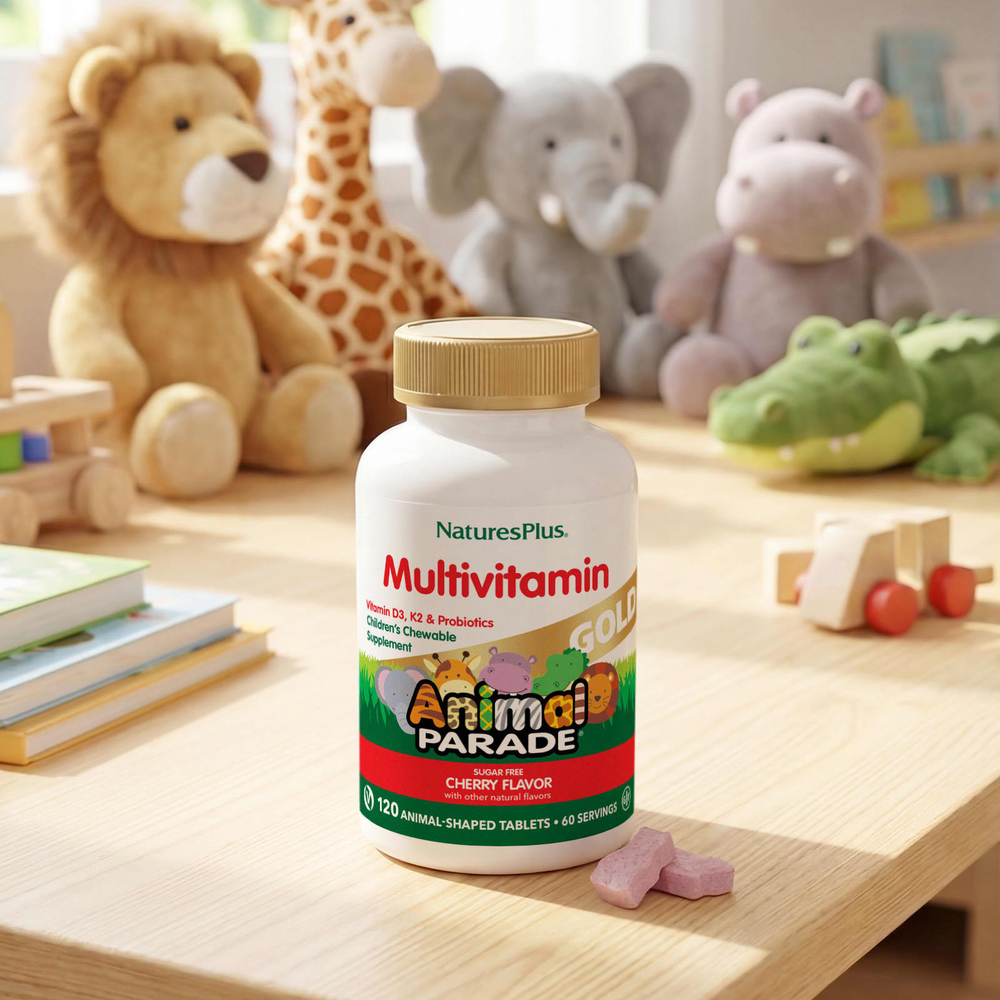 NaturesPlus, Animal Parade® Gold, жевательные мультивитамины для детей, со вкусом вишни, 120 таблеток в форме животных